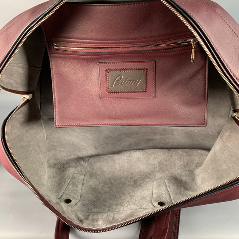 BRIONI Burgundy Leather Zip Up Overnight Bag