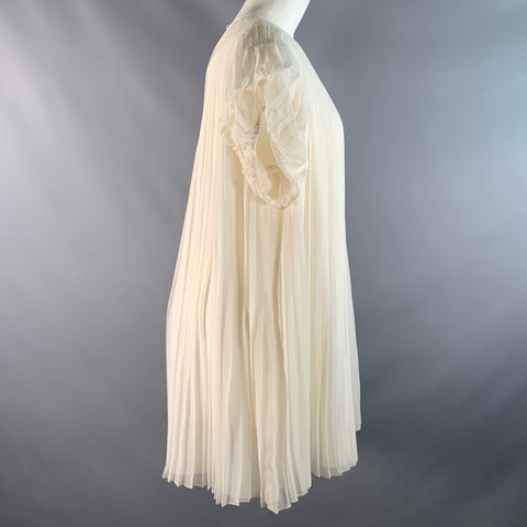 MORGANE LE FAY Size M Off White Ivory Silk Pleated Tent Knee-Length Dress