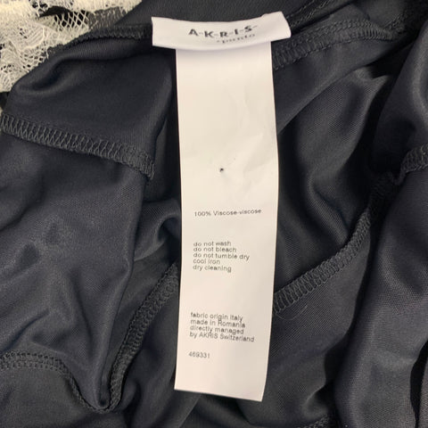AKRIS Size 4 Off White Black Viscose Blend Polka Dot Collarless Blouse