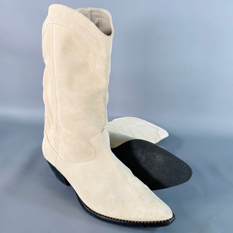 FREDA SALVADOR Size 9.5 Beige Stone Suede Stacked Heel Western Boots