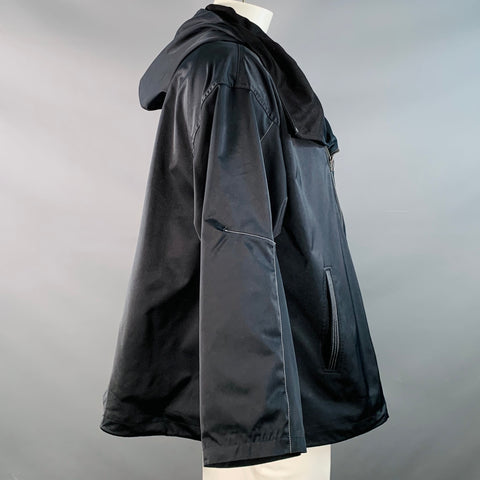 GLAMB Size L Black White Polyester Blend Contrast Stitch Hooded Jacket