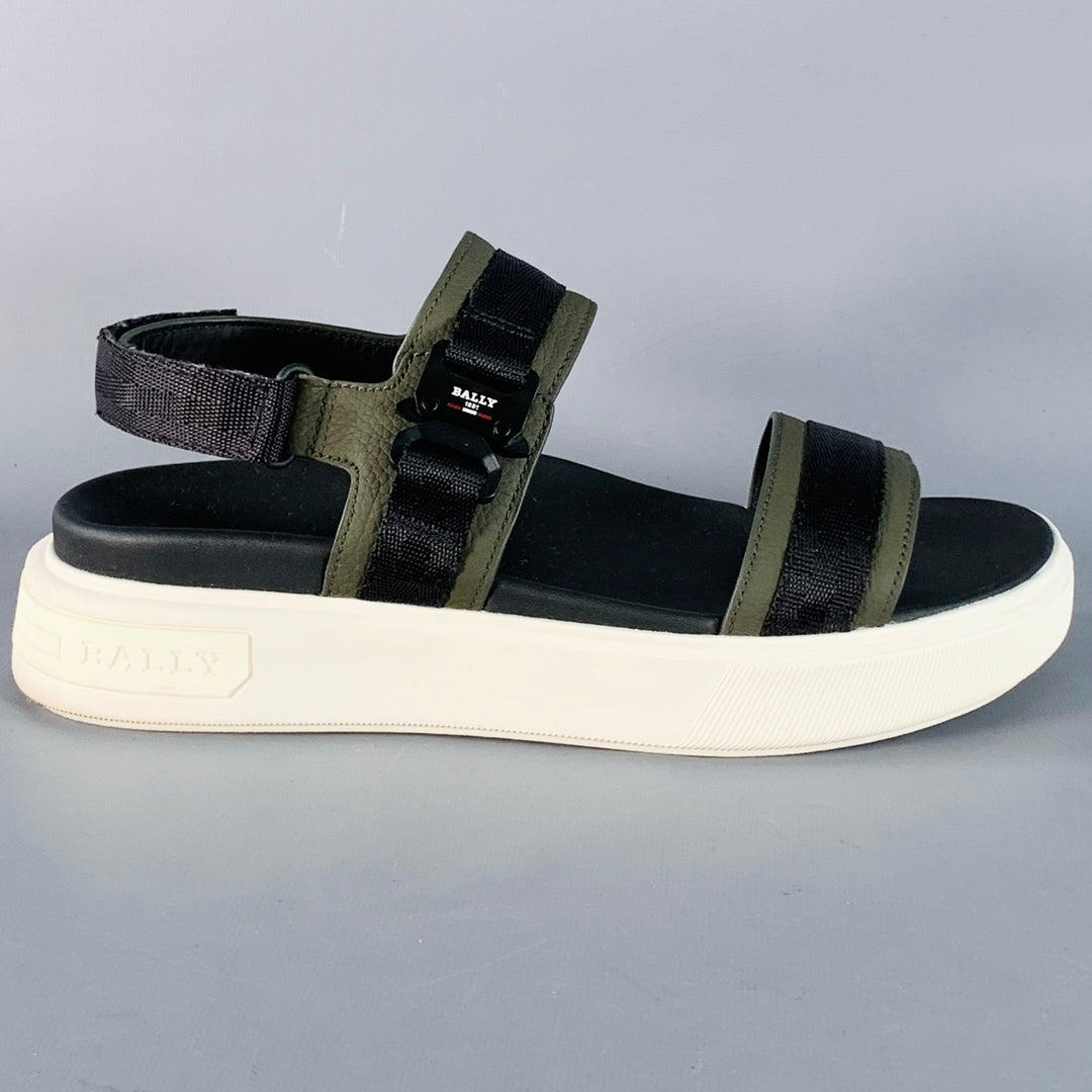 BALLY Size 7 Jere Black Charcoal Nylon Rubber Sole Buckle Sandals