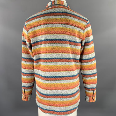 L.L.BEAN Size M Orange Multi-Color Polyester Snaps Long Sleeve Shirt