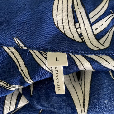 SANDRO Size L Blue White Leaves Rayon Camp Short Sleeve Shirt