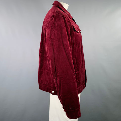 BRUNELLO CUCINELLI Size XXL Burgundy Corduroy Cotton Snaps Jacket
