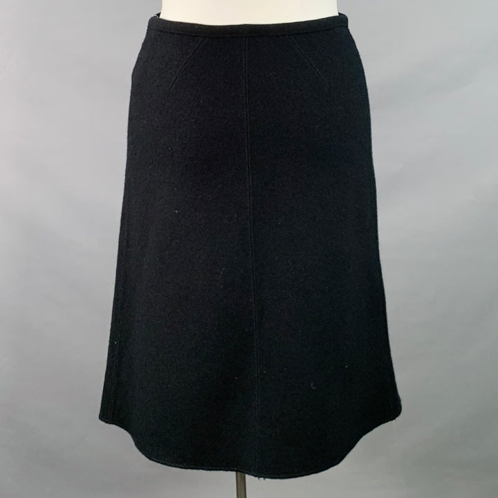 ALAIA Size L Black Wool A-Line Below Knee Skirt