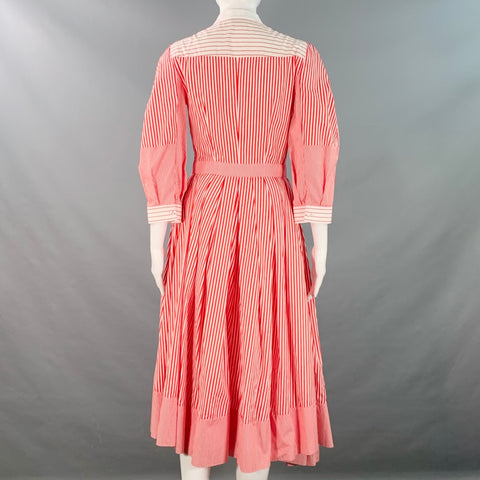 ALEXANDER MCQUEEN Size 2 Red White Cotton Stripe Collarless Asymmetrical A-Line Dress