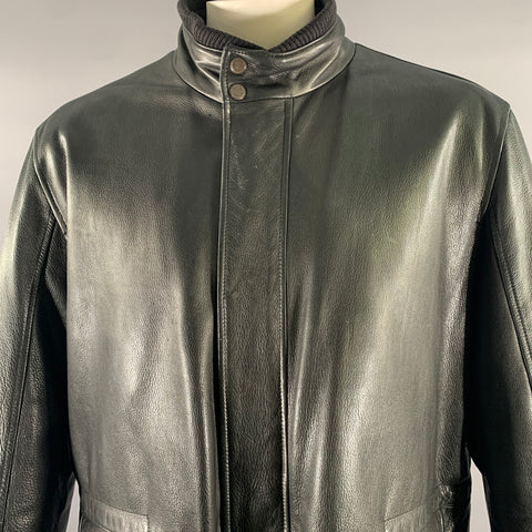 SAKS FIFTH AVENUE Size XXL Black Leather Mock Neck Zip Jacket