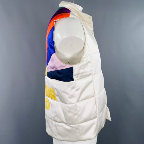 NAHMIAS Size XL -Summer Land- White Multi Color Embroidery Silk Button Up Vest
