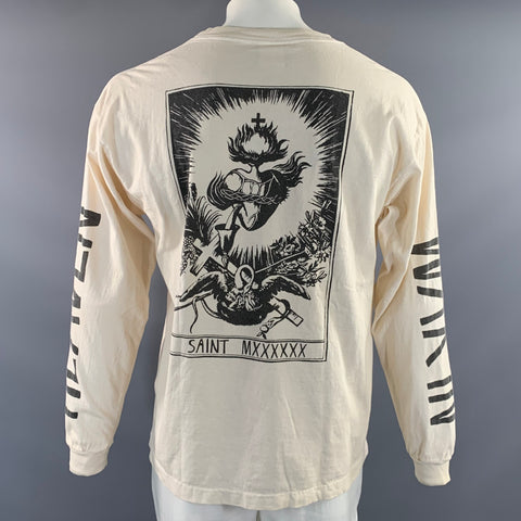 SAINT MXXXXXX Size L Cream Black Graphic Cotton Crew Neck Pullover