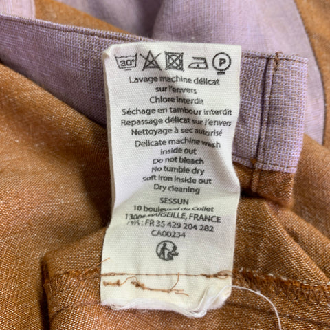 SESSU'N Size S Blue Purple Brown Linen Viscose Color Block Ruched Shirt