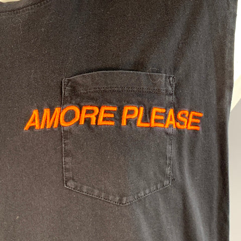 VERSUS by GIANNI VERSACE Size XXL Amore Please Black Orange Embroidery Cotton Cutoff Sleeves T-shirt