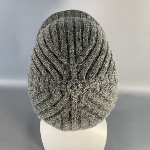 BURBERRY LONDON Grey Heather Ribbed Lambswool Visor Beanie Hat