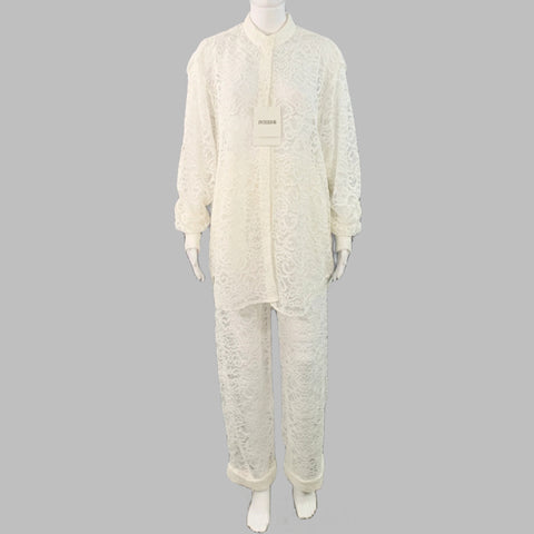 INTERIOR Size XS Off White Nylon Blend Lace Shirt Pants Set