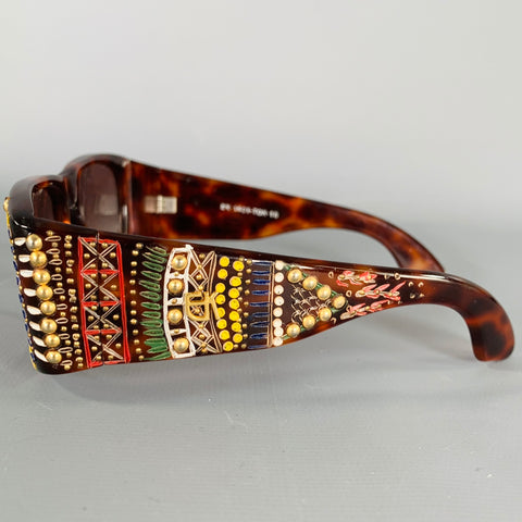 EMMANUELLE KHANH Brown Multicolour Studded Acetate Sunglasses