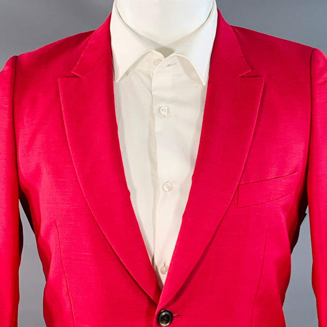 PAUL SMITH Size 38 Red Black Wool Mohair Peak Lapel Sport Coat