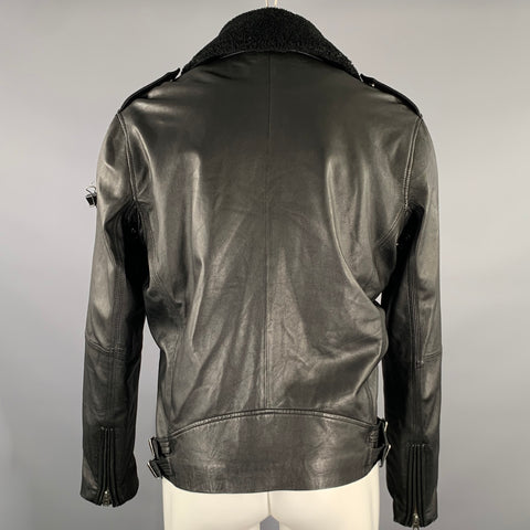 IRO Size M Black Leather Shearing Lapel Motorcycle Jacket