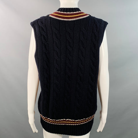 DRIES VAN NOTEN AW16 Runway Size M Black Burgundy Merino Wool Cashmere Vest