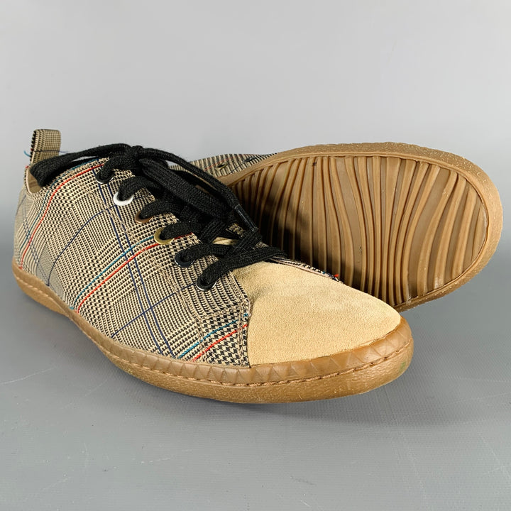 PAUL SMITH JEANS Size 7 -Musa- Tan Black Window Pane Canvas Low Top Sneakers