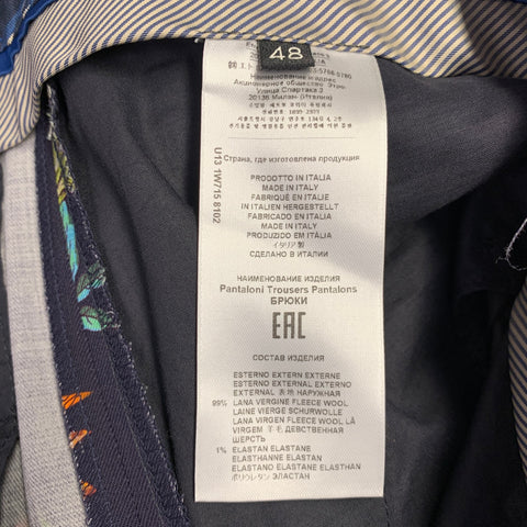 ETRO Size 32 Black Multi Color Floral Wool Blend Flat Front Dress Pants