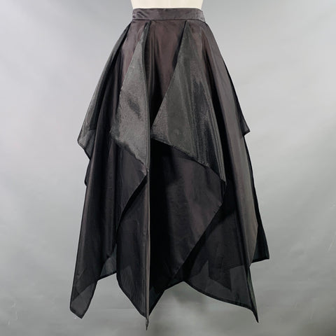 MARY MCFADDEN Size 8 Black Silk Layered Asymmetrical Hem Long Skirt