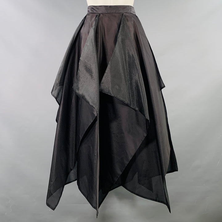 MARY MCFADDEN Size 8 Black Silk Layered Asymmetrical Hem Long Skirt