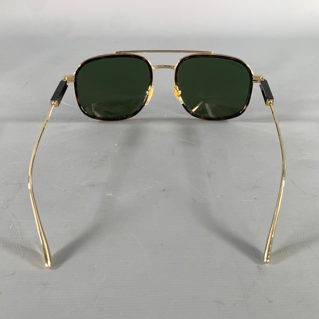 GUCCI Size One Size Gold Brown & Black Tortoise Metallic Sunglasses