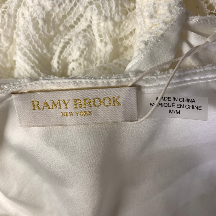 RAMY BROOK Size M White Polyester Chevron One Shoulder Mini Dress