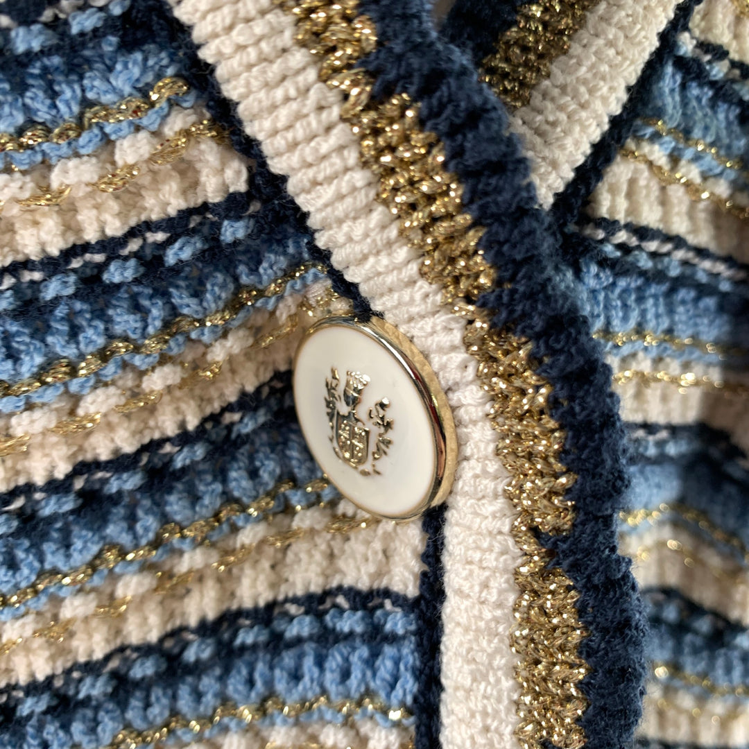 VERONICA BEARD Size S Blue White Gold Stripe Cotton Polyamide Cardigan