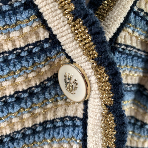 VERONICA BEARD Size S Blue White Gold Stripe Cotton Polyamide Cardigan