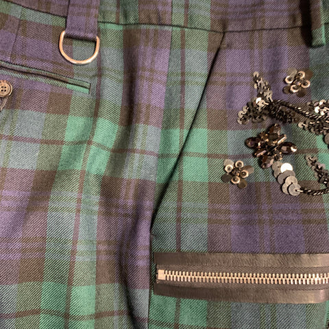 DSQUARED2 Taille 38 Pantalon Décontracté à Carreaux Blackwatch en Laine Vert Marine Noir Style Bondage