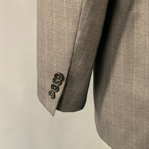 SOUTHWICK Size 42 Long Charcoal Purple Pinstripe Wool Notch Lapel Suit