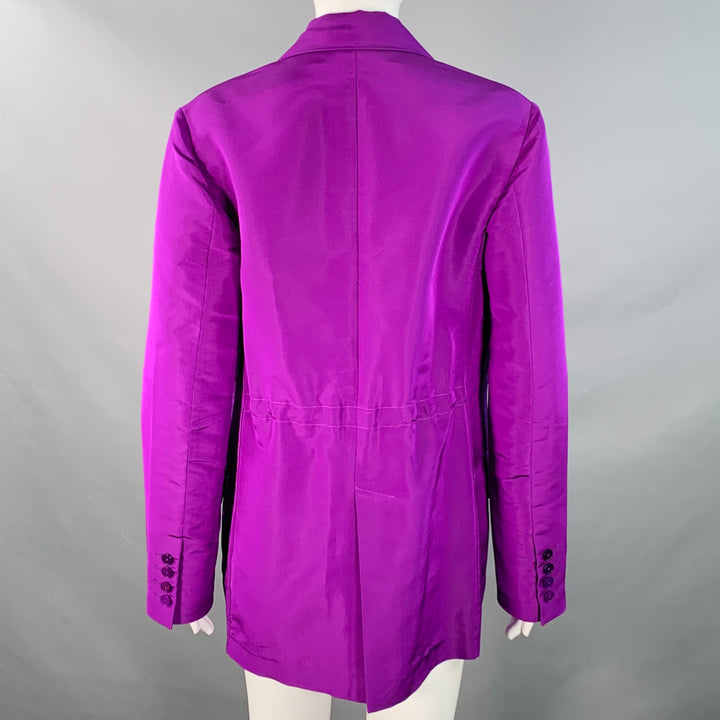 VALENTINO Size 4 Purple Silk Peak Lapel Drawstring Jacket Blazer