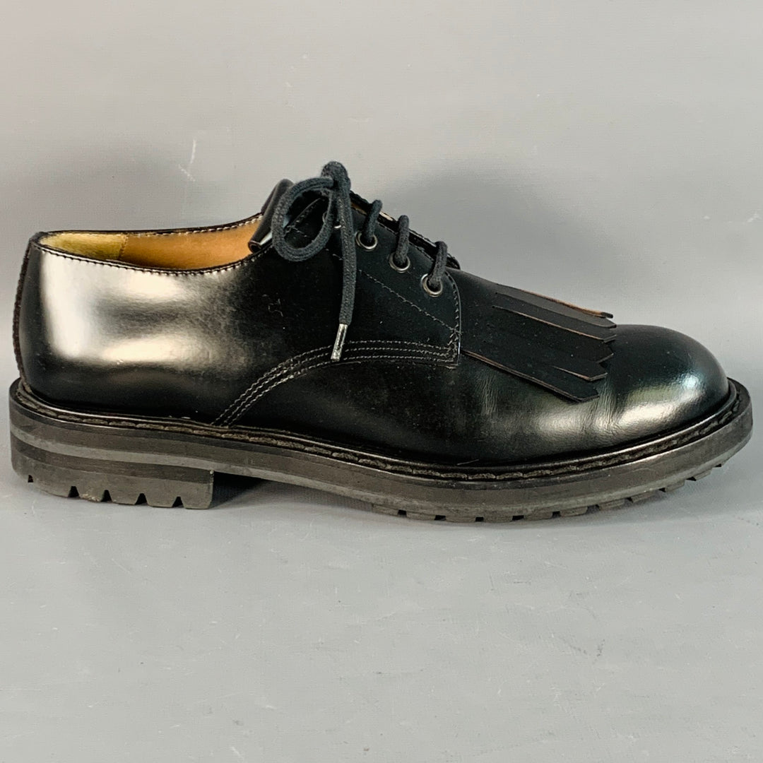 ALEXANDER MCQUEEN Size 10 Black Leather Fringed Tread Sole Lace-Up Shoes