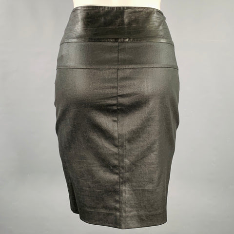 ROBERT RODRIGUEZ Size 8 Black Cotton Blend Leather Pencil Skirt