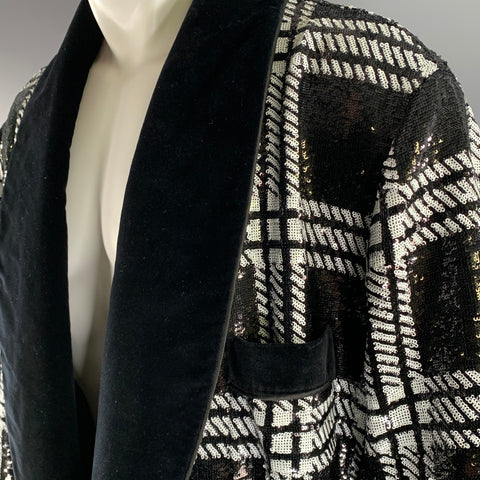 DOLCE & GABBANA TAILORED by Size 46 Black White Sequined Plaid Cotton Robe Coat