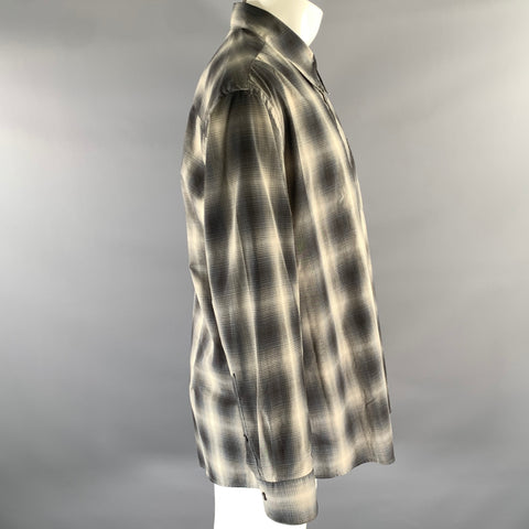 EMPORIO ARMANI Size S Grey Ombre Plaid Cotton Polyester Long Sleeve Shirt