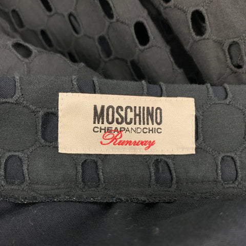 MOSCHINO Size 8 Black Cotton Eyelet A-Line Skirt