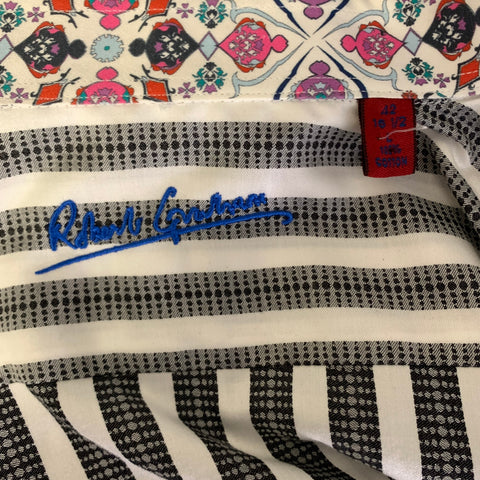 ROBERT GRAHAM Size L White Grey Stripe Cotton Button Up Long Sleeve Shirt