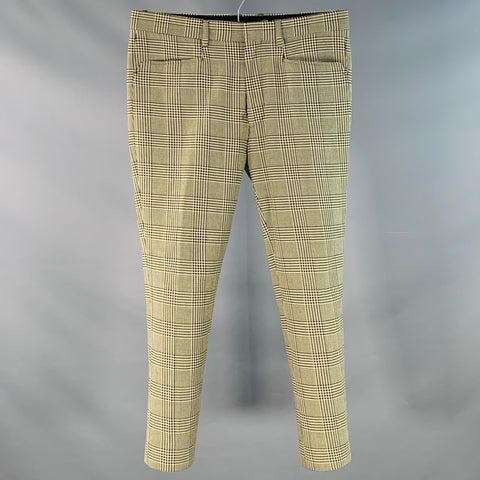 DRIES VAN NOTEN Size 32 Black White Yellow Houndstooth Cotton Slim Tapered Dress Pants