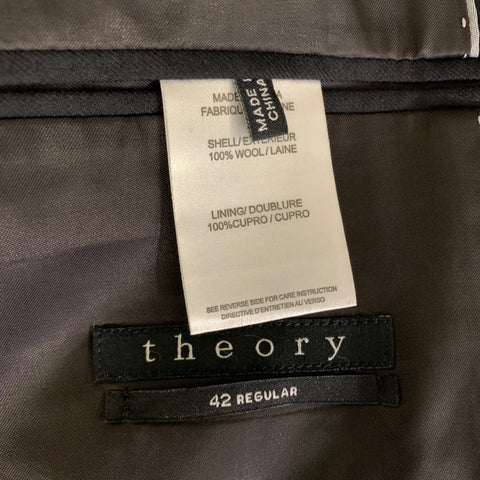 THEORY Chest Size 42 Black Solid Wool Notch Lapel 36 35 Suit