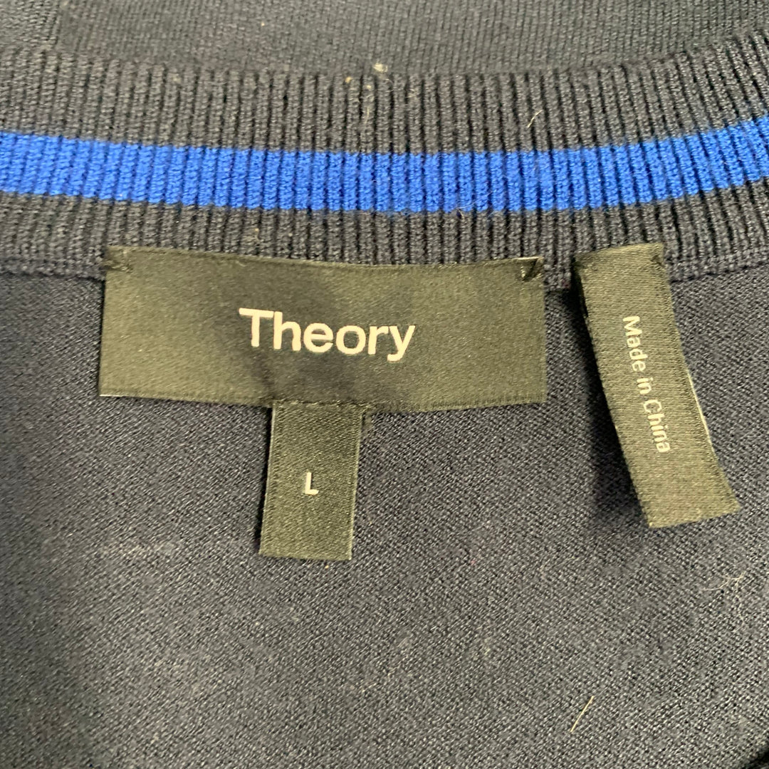 THEORY Size L Navy Cotton Jersey Crew Neck T-shirt