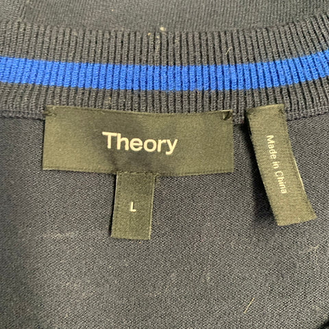 THEORY Size L Navy Cotton Jersey Crew Neck T-shirt