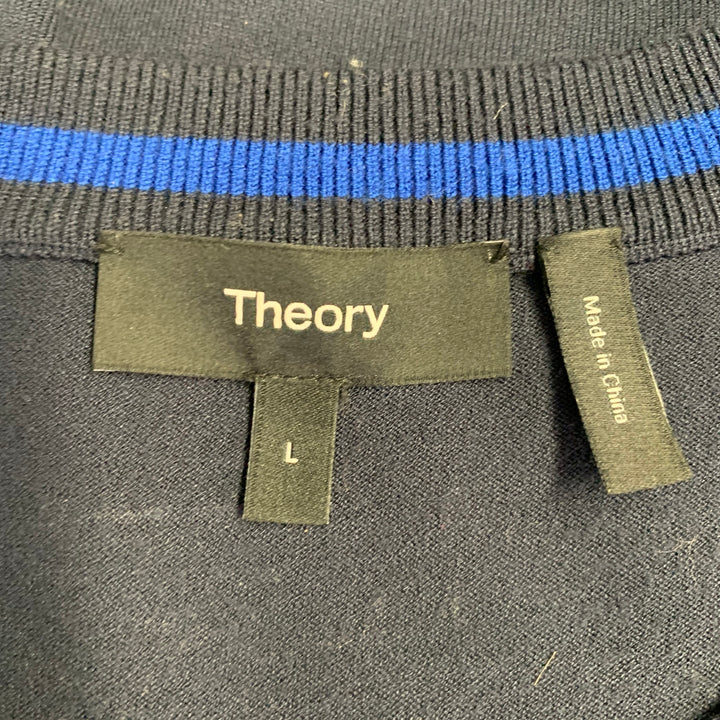 THEORY Size L Navy Cotton Jersey Crew Neck T-shirt