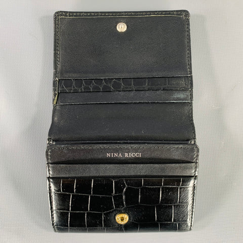 NINA RICCI Black Croc Embossed Leather Bifold Wallet
