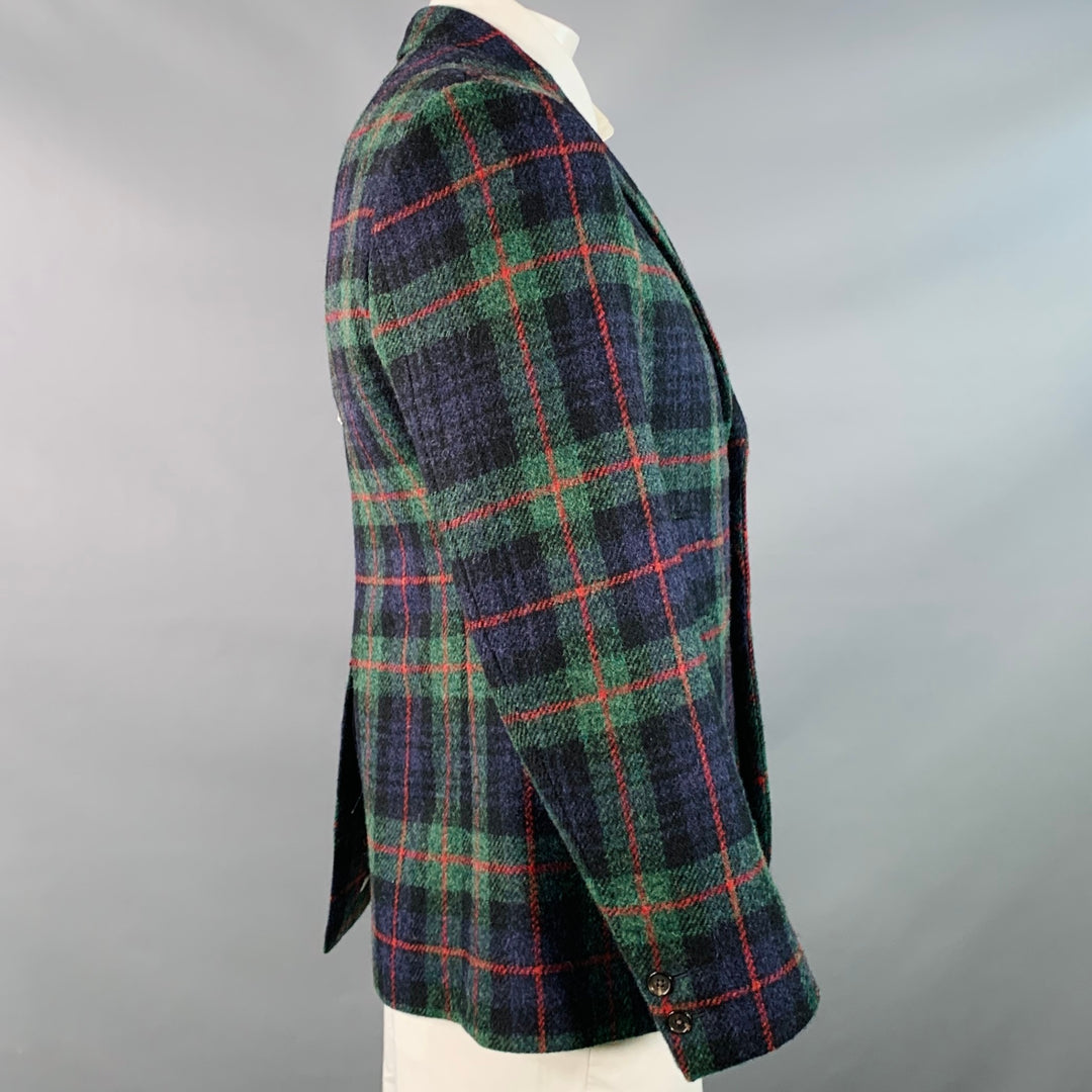 BLACK FLEECE Size 42 Regular Green Blue Red Plaid Wool Notch Lapel Sport Coat