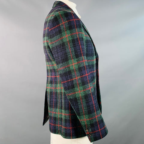 BLACK FLEECE Size 42 Regular Green Blue Red Plaid Wool Notch Lapel Sport Coat