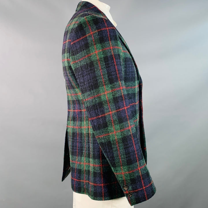 BLACK FLEECE Size 42 Regular Green Blue Red Plaid Wool Notch Lapel Sport Coat