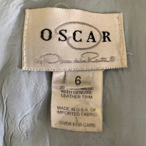 OSCAR Size 6 Black Light Blue Wool & Cashmere Knee Length Dress