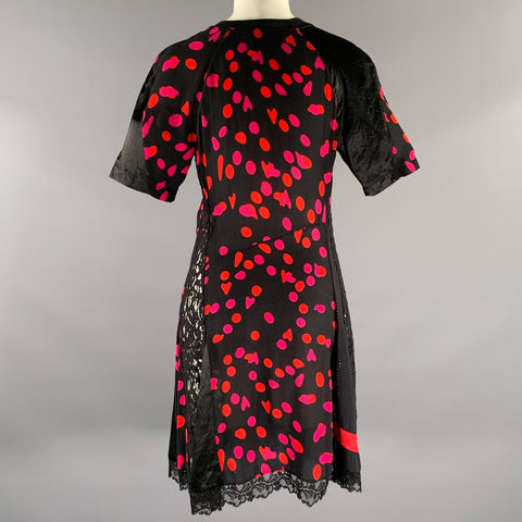 KOCHE' Size XS Black Red Polyester Blend Spotted Midi Knee-Length Dress